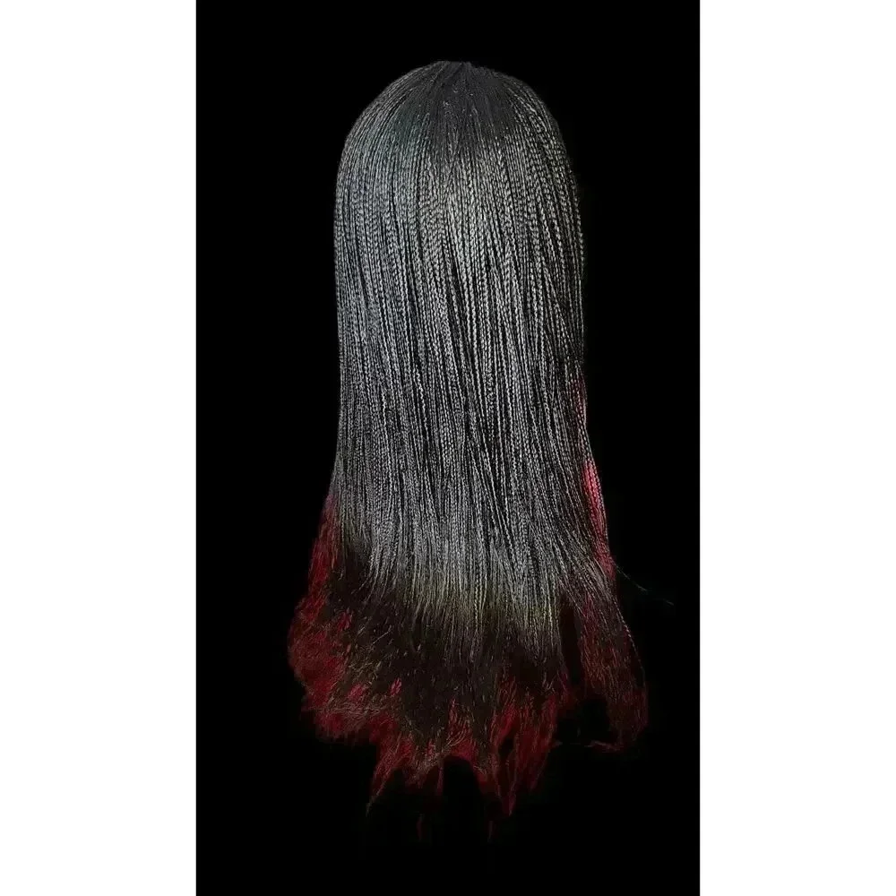 Braided Wig: Handmade, Long, Jet Black (#1) Human-Synthetic Blend, Cornrows NWT